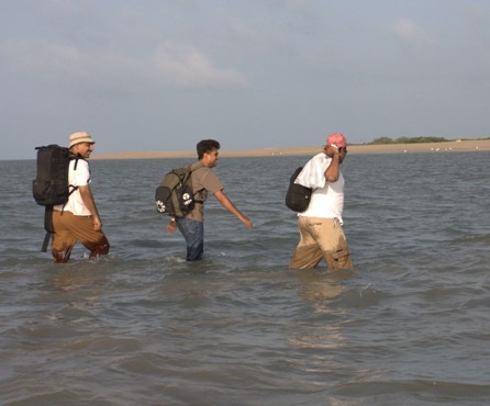 Bittoo, Amit & me wading to Pirotan